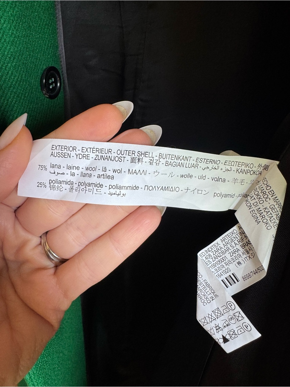 ZARA Women's Double-Breasted Kelly Green Manteco Wool Long Coat Size Small - Picture 11 of 11